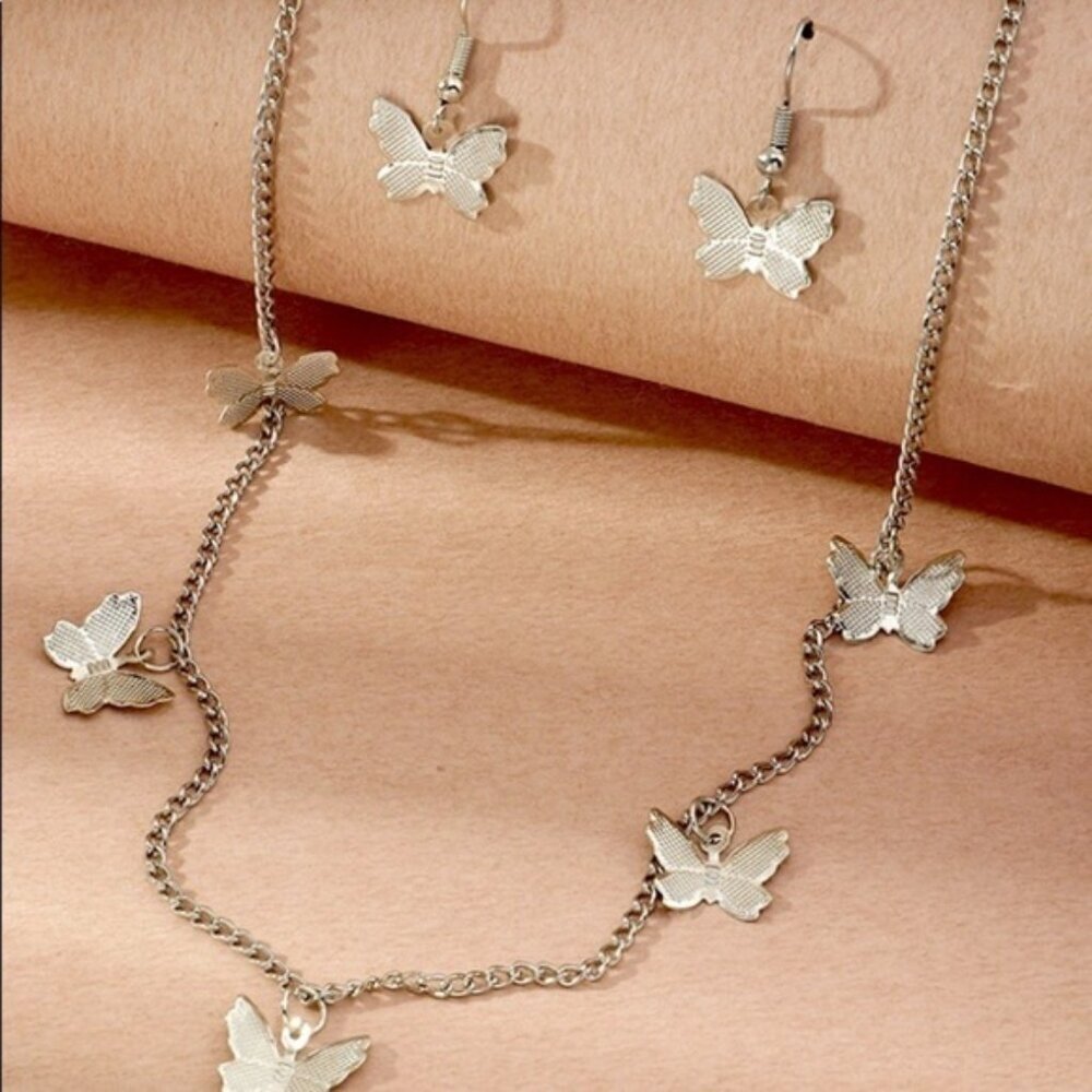 Silver Butterfly Jewelry set